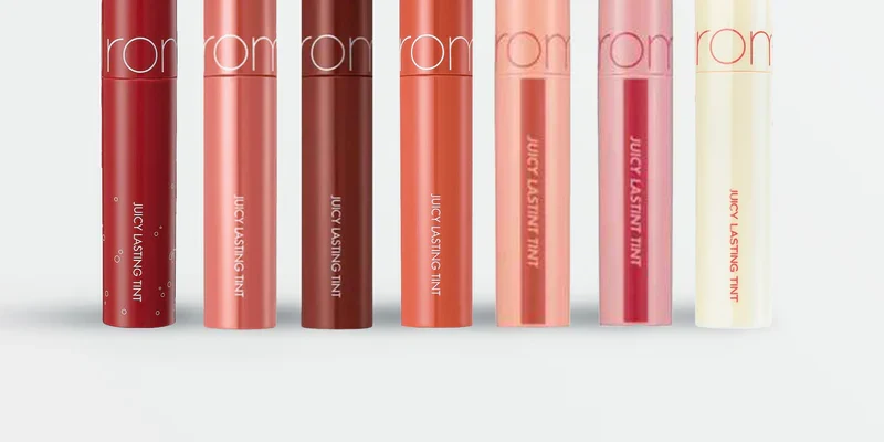 rom&nd Juicy Lasting Tint lineup in assorted shades
