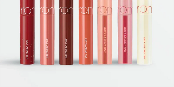 rom&nd Juicy Lasting Tint lineup in assorted shades