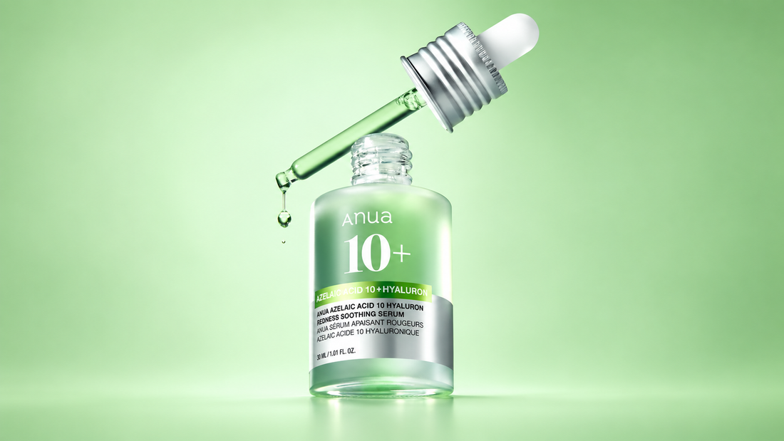 Anua Azelaic Acid 10 Hyaluron serum with its dropper against a pale green background