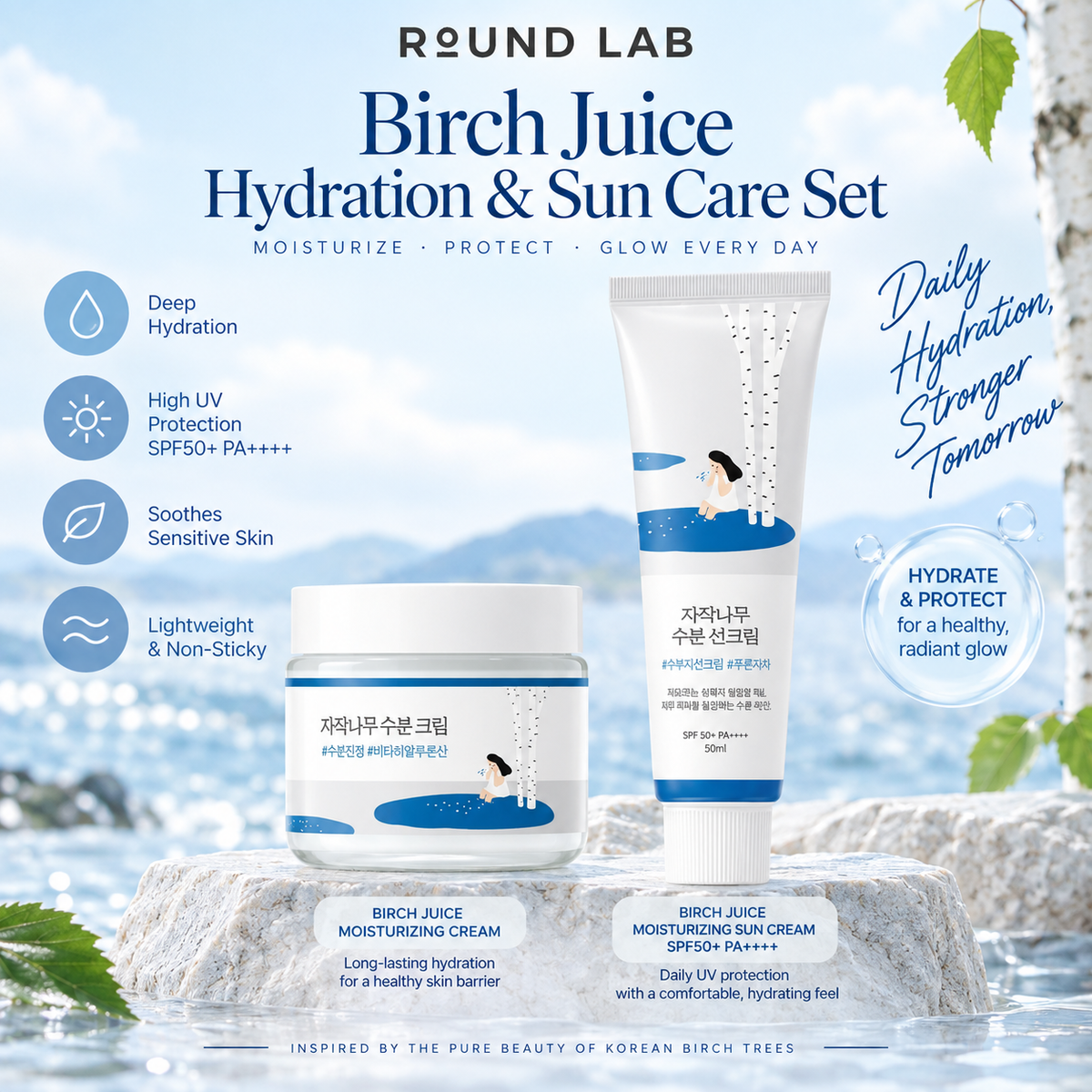 [Cream+SunCream]ROUND LAB Birch Juice Hydration & Protect Set