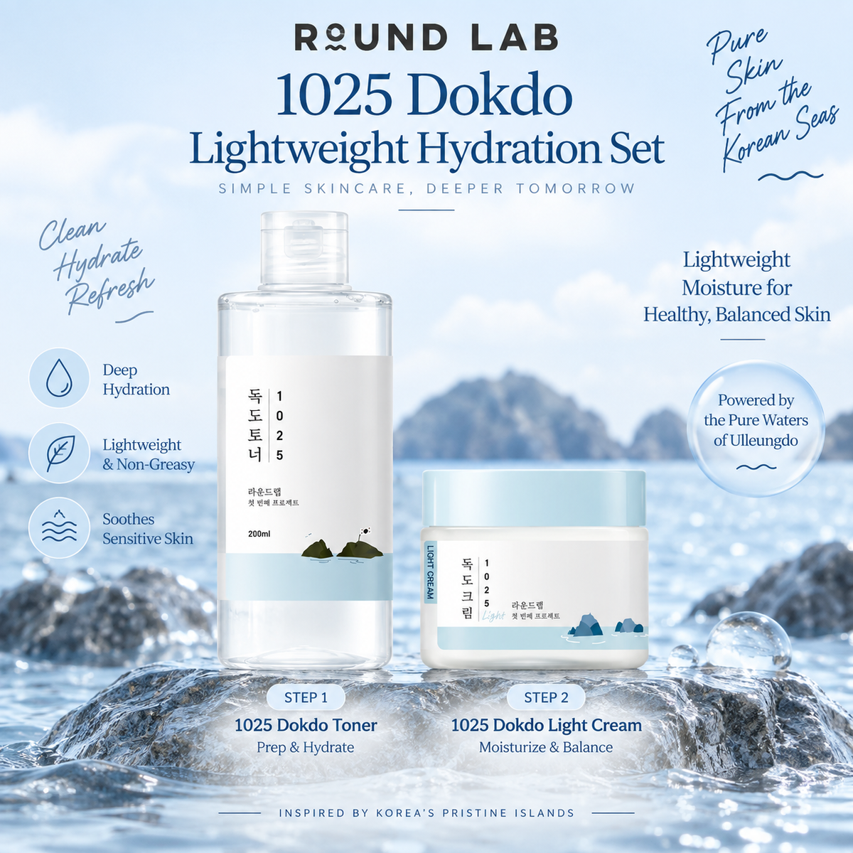 [Toner+LightCream] ROUND LAB 1025 Dokdo Lightweight Hydration Set
